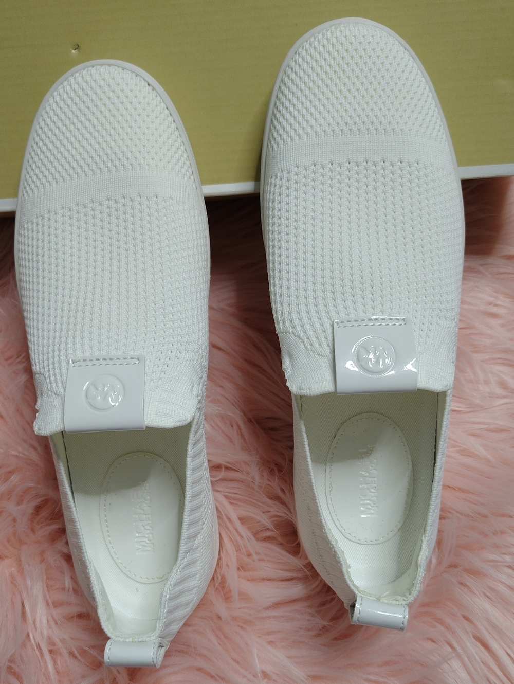Michael Kors White Knit Slip-On Sneakers with MK Logo